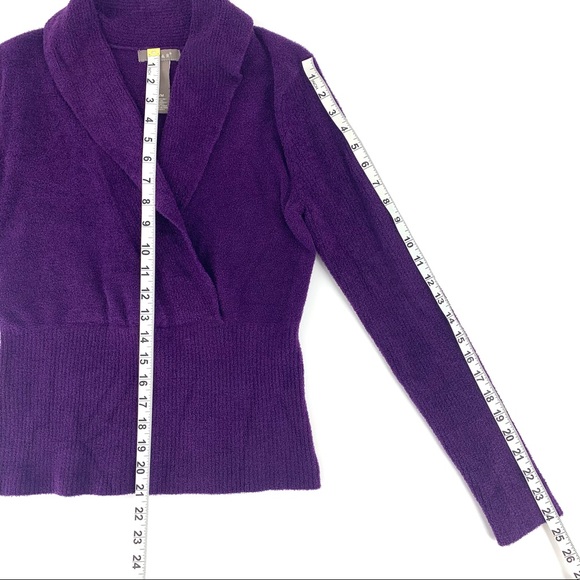 Kenar Purple Plush Knit Shawl Collar Fitted Waist Sweater, Medium - Picture 15 of 16